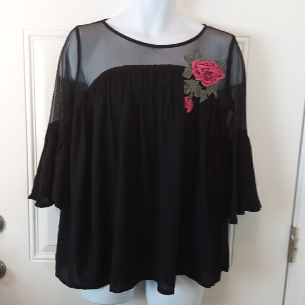 TRUTH black blouse with sheer shoulders and arms